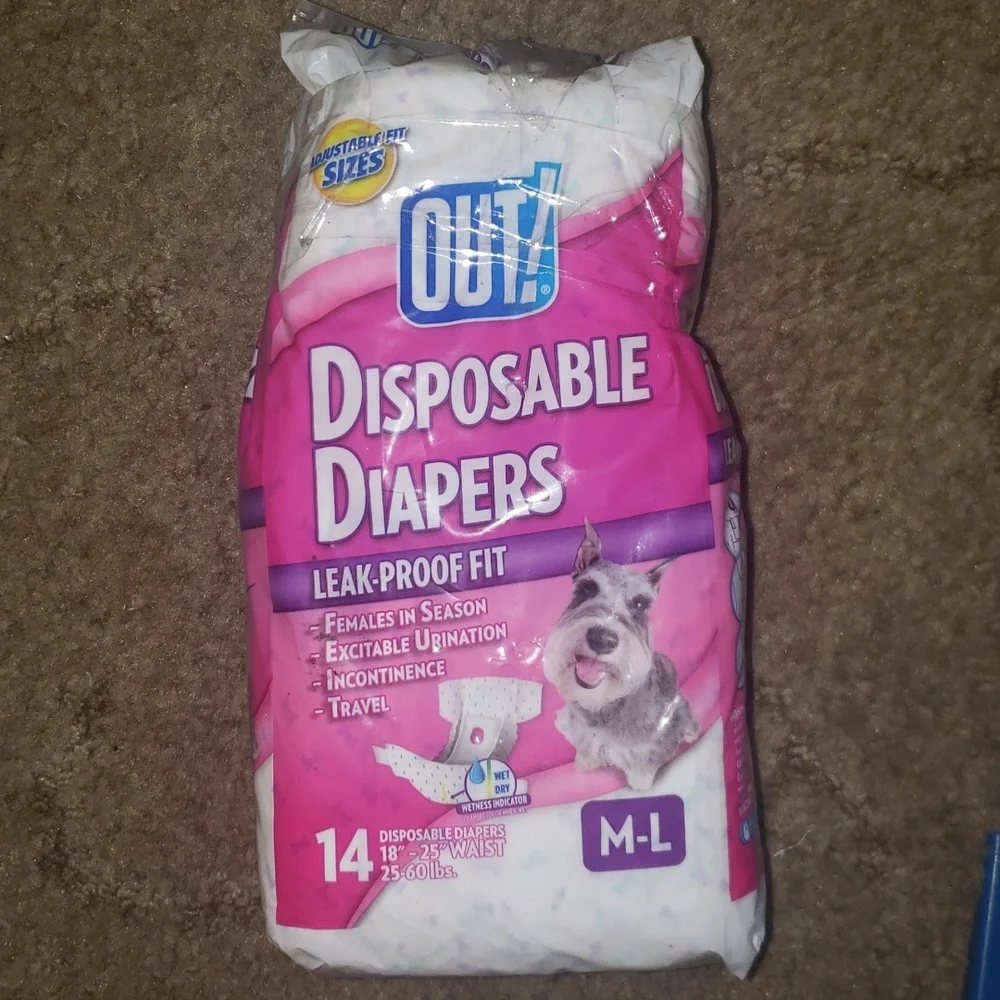 OUT! 14 DISPOSABLE DOG DIAPERS M-L Medium / Large 18-25